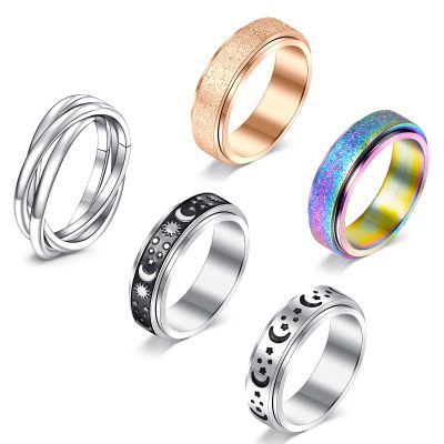 VCMART Anxiety Rings Women Fidget Spinner Rings for Anxiety Anti Anxiety Rings for Women Stress Roller Rings Silver Rose Gold Rainbow Size 7