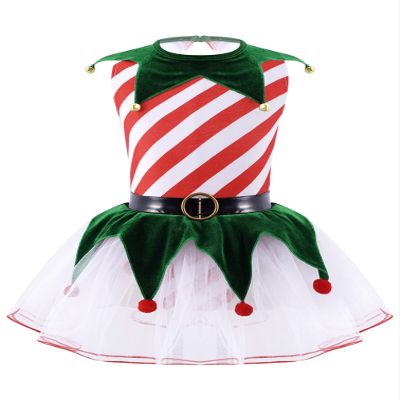 Agoky Kids Girls Xmas Costume Dress Sleeveless Striped Print Sequin Tutu Dress Christmas Carnival Fancy Dresses Red_D 14