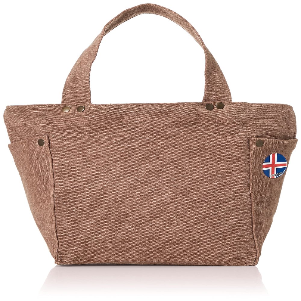 F-Style Canvas Tote Bag with Flag Can Badge, Brown