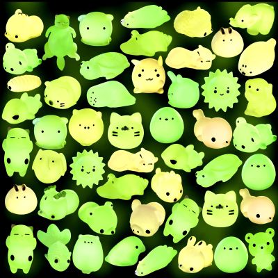 Outee 50 Pcs Mochi Toys Mini Mochi Animals Toys Glow in The Dark Toys Stress Relief Toys Bulk Mochi Cat Random Halloween Kids Party Favors for Goodie Bag