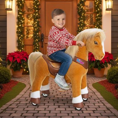 PonyCycle Ride on Horse Pony Toys Size 4 Plush Mechanical Advanced Model Y with Brake Riding Horse for Kids Ages 4-7, Birthday Gift for Boys and Girls Light Brown Y471
