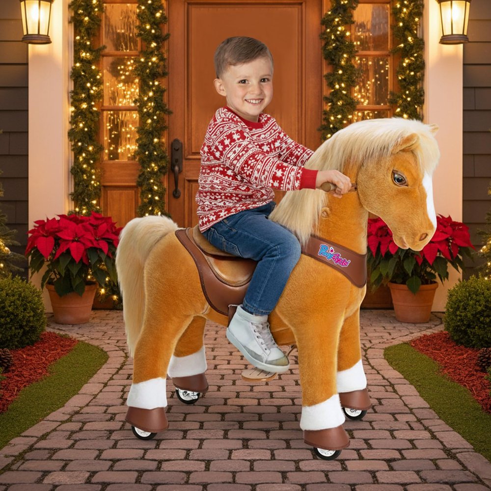 PonyCycle Ride on Horse Pony Toys Size 4 Plush Mechanical Advanced Model Y with Brake Riding Horse for Kids Ages 4-7, Birthday Gift for Boys and Girls Light Brown Y471