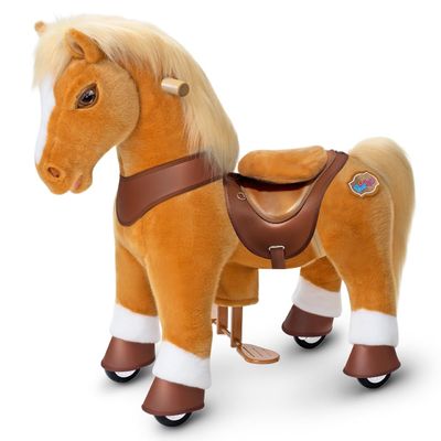 PonyCycle Pony Ride on Horse Toy Size 3 Plush Mechanical Advanced Model Y with Brake Riding Horse for Ages 34, No Electricity Needed, Birthday Gift for Boys and Girls Light Brown Y371