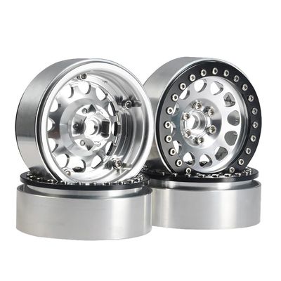 Maleonn RC 2.2 Beadlock Wheels Metal Wheel Hubs Set 4PCS Aluminum Alloy Beadlock Wheel Rims for 1/10 Scale SCX10 D90 TRX4 Wraith 90048 RR10 RC Crawler Car Accessories, Black and Silver