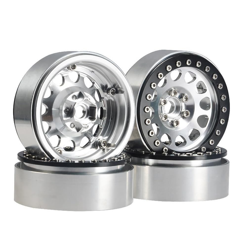 Maleonn RC 2.2 Beadlock Wheels Metal Wheel Hubs Set 4PCS Aluminum Alloy Beadlock Wheel Rims for 1/10 Scale SCX10 D90 TRX4 Wraith 90048 RR10 RC Crawler Car Accessories, Black and Silver