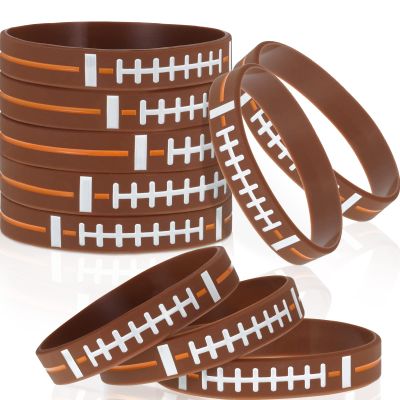 Civaner 10 Pcs Football Silicone Bracelets Stretch Football Themed Party Supplies Birthday Soft Rubber Wristbands Bracelets for Adults Party Supplies Favors Gifts