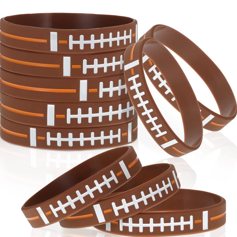 Civaner 10 Pcs Football Silicone Bracelets Stretch Football Themed Party Supplies Birthday Soft Rubber Wristbands Bracelets for Adults Party Supplies Favors Gifts