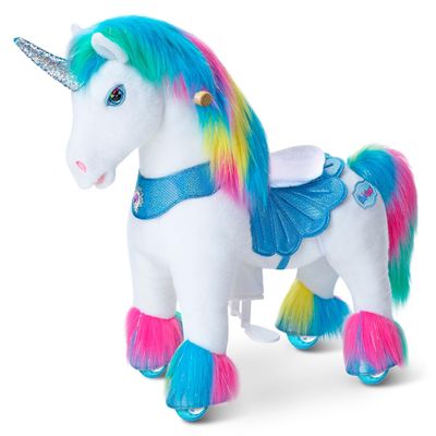 PonyCycle Rainbow Ride-on Unicorn Mechanical Pony Riding Horse Ride on Toy Advanced Model Y with Saddle for Kids Size 3 Ages 34, Indoor Outdoor with Wheels, for Children Y354