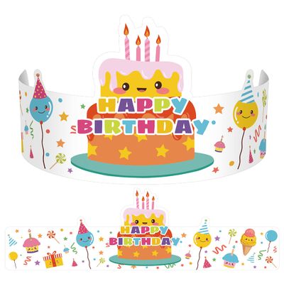 Outus 42 Pack Happy Birthday Crowns for Kids Classroom with Elastic Band for Teachers Students Kindergarten Party (Cute Style)