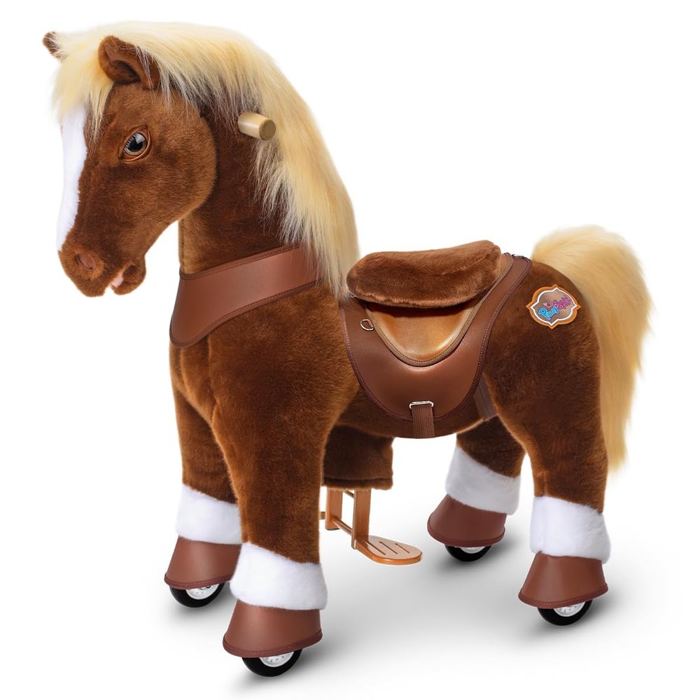 PonyCycle Horse Ride on Pony Advanced Model Y Plush Brown Riding Horse Toy for Children Size 4 for Ages 4-7, Rocking Horse, for Kids Plush Animal Pony Ride Y474