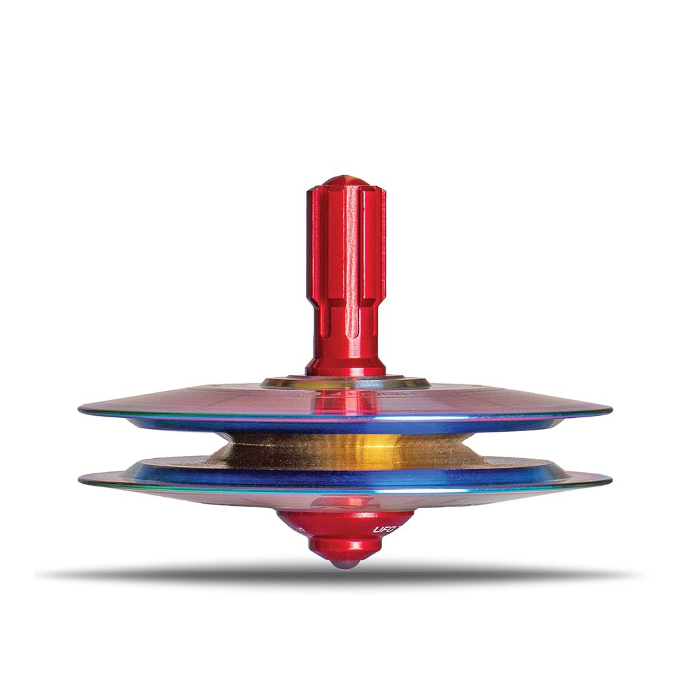 Plexity Labs UFO Tops - Height 611 - Metal Spinning Top - Inspired by The 1986 Soviet Union UFO Incident - Psychedelic Steel UFO Body and Fireball Red Power Core
