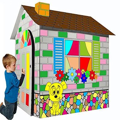 TengRui Coloring Cardboard Cottage Playhouse Corrugated Paper for Kid DIY Paiting Markers(Cartoon Playhouse)
