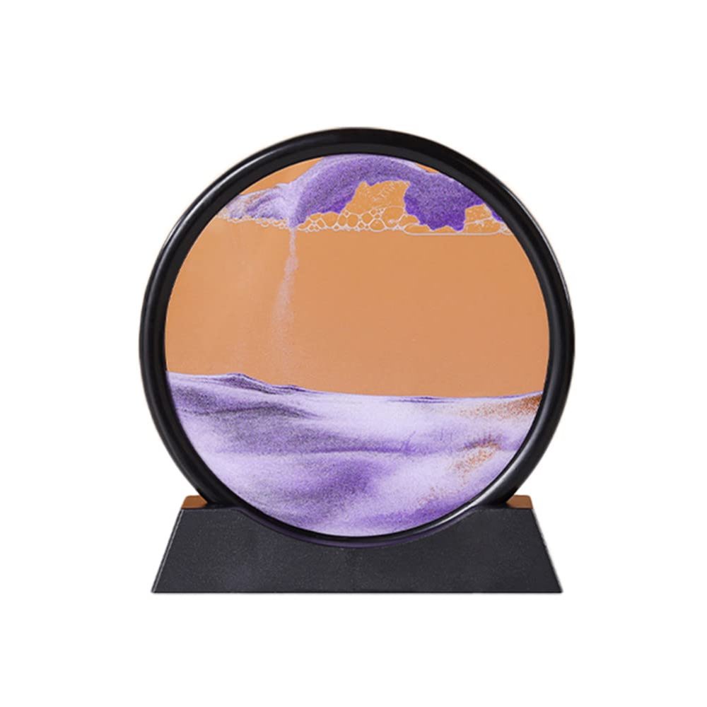 PTGMH Moving Sand Art Decor 3D Pictures in Glass Colorful Sandscape Home Office Display Flowing Sand Art Liquid Motion Round Frame