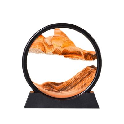 PTGMH Moving Sand Art Decor 3D Pictures in Glass Colorful Sandscape Home Office Display Flowing Sand Art Liquid Motion Round Frame (Orange (Round))