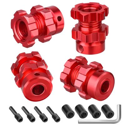 4pcs FriHobby 17mm Wheel Spacer Splined Wheel Hubs Extension Drive Adapter & Nut for Traxxas E-Revo Revo 3.3 E-Maxx T-Maxx Summit Slayer Losi Baja Rey 1/10 RC Monster Truck (Red)