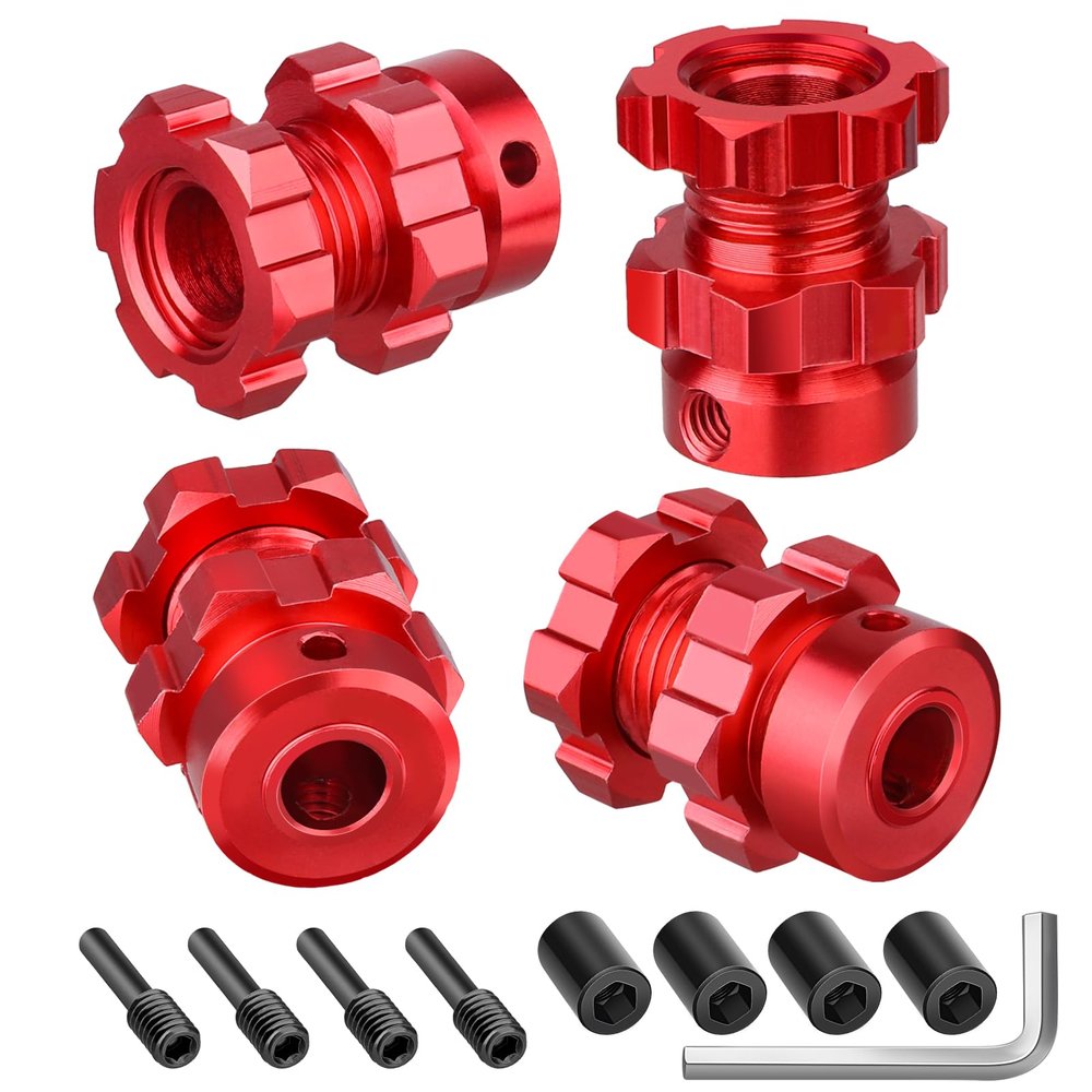 4pcs FriHobby 17mm Wheel Spacer Splined Wheel Hubs Extension Drive Adapter & Nut for Traxxas E-Revo Revo 3.3 E-Maxx T-Maxx Summit Slayer Losi Baja Rey 1/10 RC Monster Truck (Red)