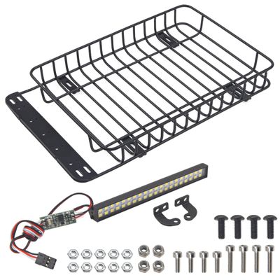 ShareGoo RC 1/10 Metal Roof Rack Luggage with 40Led Roof Light Bar Compatible with Traxxas TRX4 Axial SCX10 90046 Tamiya CC01 D90 Wrangler 1/10 RC Crawler Car