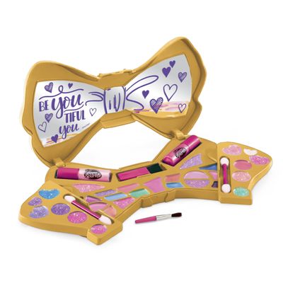 Shimmer and Sparkle InstaGlam Bow Beautiful Compact, 33 Fashion Colours for Lips, Cheeks, and Eyes, Includes 14 Trendy Lip Colours, 13 Amazing Eye Shadows, 4 Cheek Colours and Lip Gloss