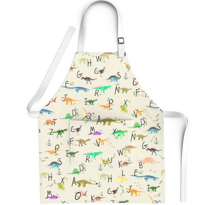 BABYBOET Kids Aprons for Girls and Boys, Toddler Apron with Pocket for Painting, Cooking, Baking, Gardening and Crafts  Apron for kids with Adjustable Neck Strap - Dinosaur Alphabet