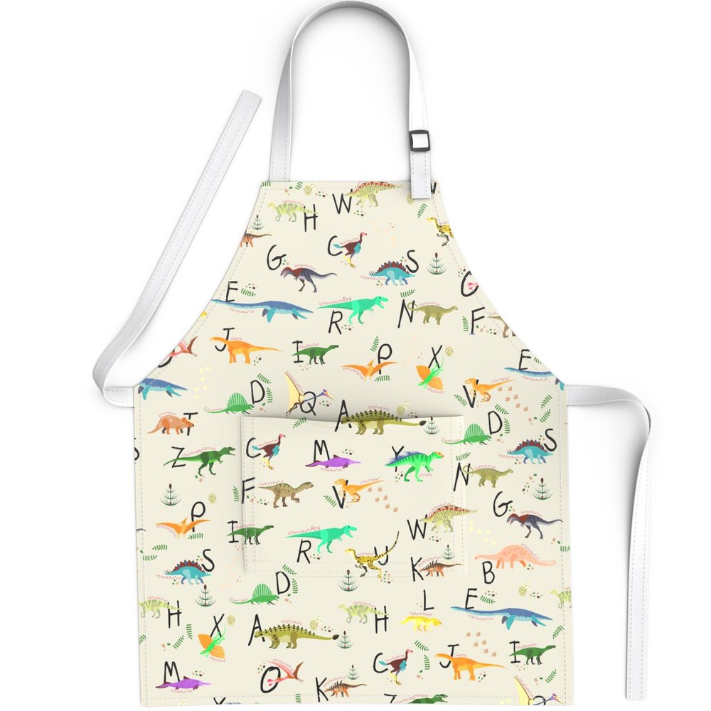 BABYBOET Kids Aprons for Girls and Boys, Toddler Apron with Pocket for Painting, Cooking, Baking, Gardening and Crafts  Apron for kids with Adjustable Neck Strap - Dinosaur Alphabet