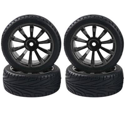 HIRCQOO 10-Spoke RC 12mm Hex Hub Wheel Rims & Rubber Tires Compatible with HSP Tamiya HPI Kyosho 1/10 On-Road Touring Car,WLtoys 1/14 144001 Traxxas 1/16 Slash RC 1/18 A959B Buggy (Black)