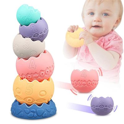 Baby Sensory Balls Teething Toys 6 9 12 18 Months Soft Building Blocks Toddlers Montessori Fine Motor Skills Stacking Ring Infant Boys Girls Easter Basket Stuffers Gifts One 1 2 3 Year Old