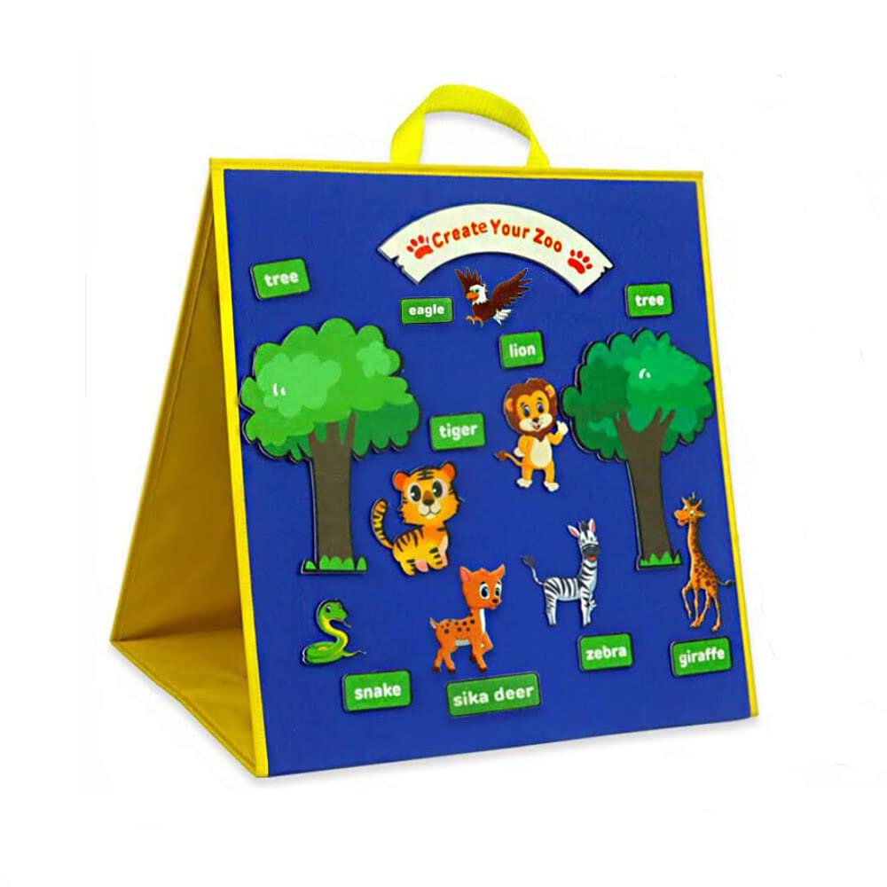 Topwon Felt Board, Folding Flannel Playboard Preschool Toddler Stories Boards, Animal Story Learning Double-Side Stand Flannel Board (Including Animal Felt)