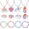 Sureio 12 PCS Girls Necklaces Bracelets and Rings Set with Unicorn Mermaid Rainbow Heart Shell Star Pendants Girls Jewelry Set Party Favors Friendship Pretend Dress Up Play Jewelry (Cute Style) view 1