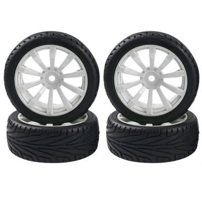 HIRCQOO 10-Spoke RC 12mm Hex Hub Wheel Rims & Rubber Tires Compatible with HSP Tamiya HPI Kyosho 1/10 On-Road Touring Car,WLtoys 1/14 144001 Traxxas 1/16 Slash RC 1/18 A959B Buggy (White)