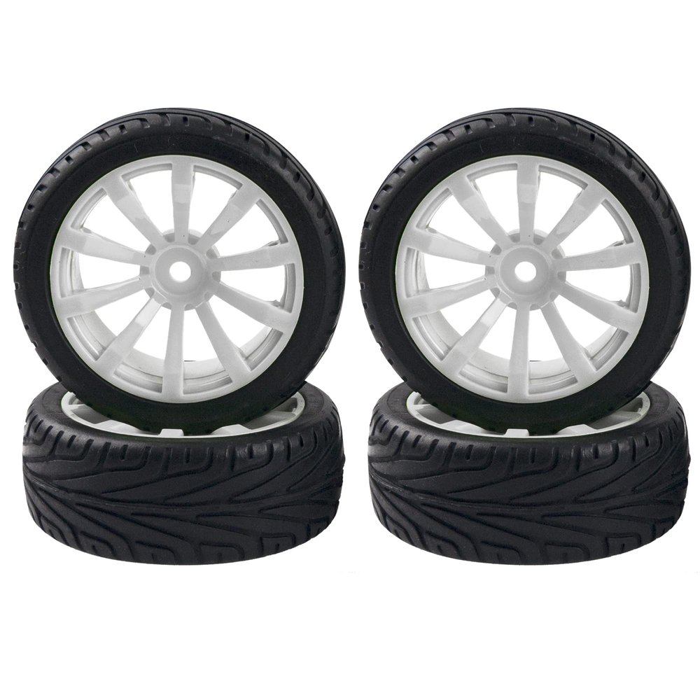 HIRCQOO 10-Spoke RC 12mm Hex Hub Wheel Rims & Rubber Tires Compatible with HSP Tamiya HPI Kyosho 1/10 On-Road Touring Car,WLtoys 1/14 144001 Traxxas 1/16 Slash RC 1/18 A959B Buggy (White)