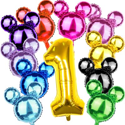 20 Pcs 18 Inch Mouse Head Foil Balloons Colorful Mouse Birthday Mylar Balloons Party Supplies Mouse&Number Aluminum Foil Balloon for Kids First Birthday Baby Shower Theme Party Decoration Photo Props