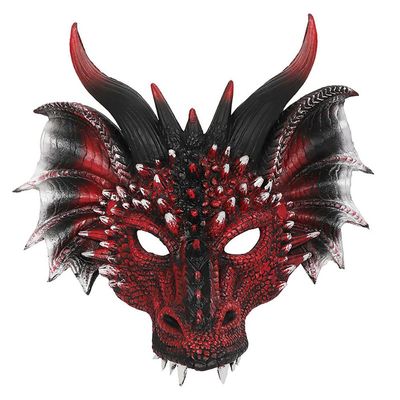 Himine Cosplay Mask Dragon's Head Mask for Festival Party Halloween (Red+Black)