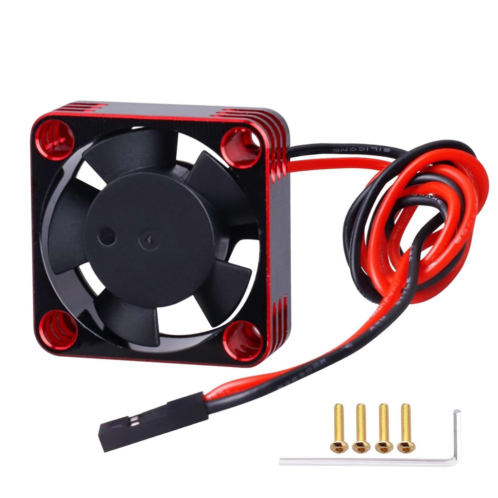 GoHobby 30x30x10mm RC Motor/ESC Cooling Fan Aluminum Case for RC Car (Red & Black)