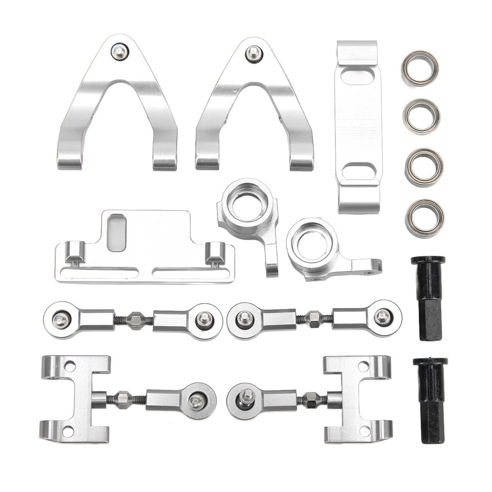 SUNGOOYUE RC Car Metal Accessories Set, RC Upper Lower Suspension Arm + Steering Cup + Hex Adapter Hex Adapter WPL D12 RC Car(Silver)