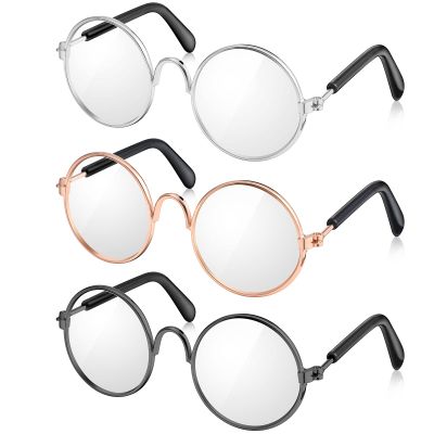 3 Pairs Doll Glasses - Metal Wire Rim Clear Lens Eyewear Fabric Dress Up Eyeglasses for 18 Inch and Other Dolls (3.14 Inch)