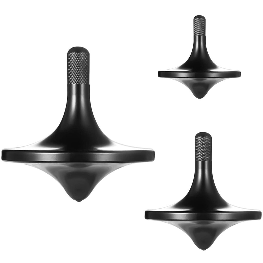 CHEETOP Stainless Steel Spinning Top, Premium Exquisite Perfect Balance Well Made Metal Desk EDC Little Fidget Toy, Spin Long Time Over 6 Minutes, Great Value (Black, 3PCS Large + Medium + Small)