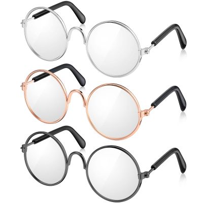 3 Pairs Doll Glasses Metal Wire Rim Clear Lens Eyewear Fabric Doll Dress Up Eyeglasses Mini Dolls Costume Accessories for 8 Inch Doll and Other Item Plush(3.74 Inch, Fits for 18 Inch Doll and Dog)