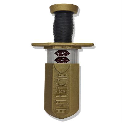 MunnyGrubbers - Sword Dagger Dice Holder - (Random 7PCS D20 Dice Set Included) - Custom Polyhedral Dice Storage for Tabletop RPG - Dungeons and Dragons - DND - D&D (Bronze)