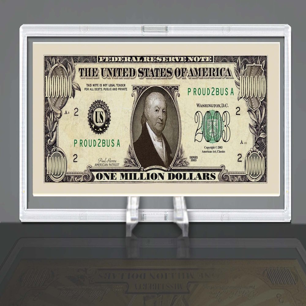 American Art Classics Patriot Limited Edition Million Dollar Collectible Bill in Desktop Currency Stand - Best Desk Top Accessory Gift. Not Real Currency - for Collectible Purposes Only