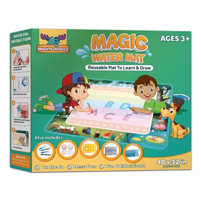 Channie's Reusable Magic Water Mat for Toddlers 3+ Years - Aqua Drawing Mat with Water Pens, Stamps, Number Stencil, and Drawing Booklet - Mess Free Water Coloring Mat for Kids