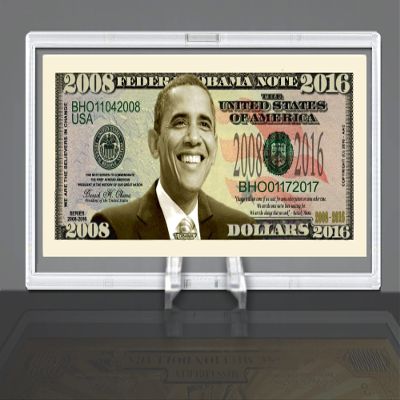 Barack Obama 2008-2016 Commemorative Dollar Bill - Fun Gift for Obama Fans - Limited Edition Collectible Bill in Desktop Currency Stand - Desk Top Accessory Gift
