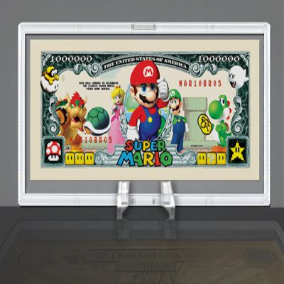 Super Mario Bros Limited Edition Million Dollar Collectible Bill in Desktop Currency Stand - Best Desk Top Accessory Gift. Not Real Currency - for Collectible Purposes Only