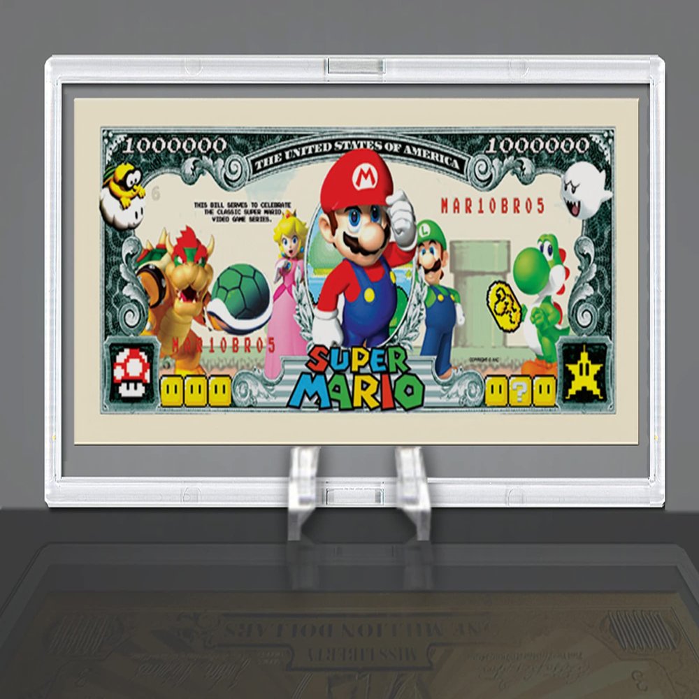 Super Mario Bros Limited Edition Million Dollar Collectible Bill in Desktop Currency Stand - Best Desk Top Accessory Gift. Not Real Currency - for Collectible Purposes Only