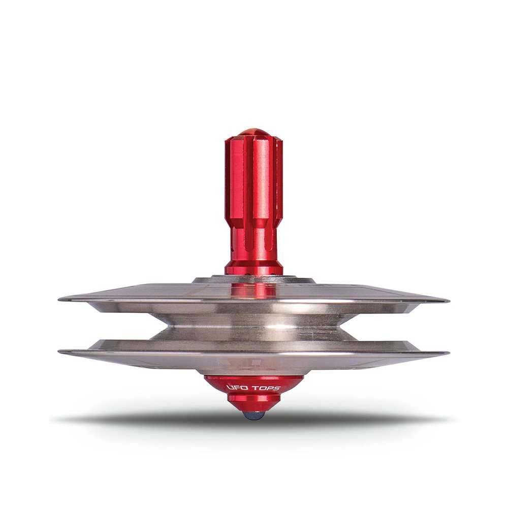 UFO Tops - Height 611 | Metal Spinning Top | Inspired by The 1986 Soviet Union UFO Incident | Raw Stainless Steel UFO Body and Fireball Red Power Core
