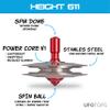 UFO Tops - Height 611 | Metal Spinning Top | Inspired by The 1986 Soviet Union UFO Incident | Raw Stainless Steel UFO Body and Fireball Red Power Core view 2