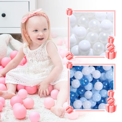 GOGOSO 100 pcs 2.16 inch pear White Ball Pit Balls with 100 pcs 2.16 inch pear Blue Blue White