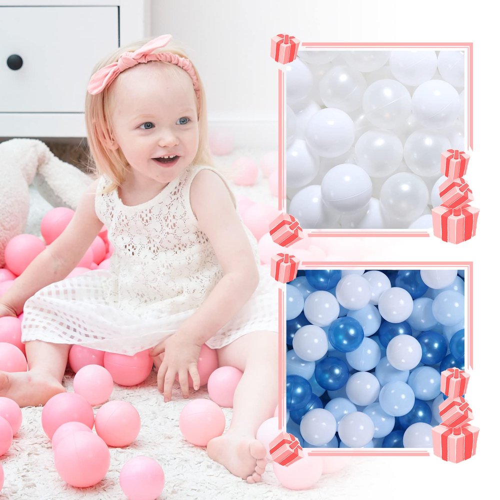 GOGOSO 100 pcs 2.16 inch pear White Ball Pit Balls with 100 pcs 2.16 inch pear Blue Blue White
