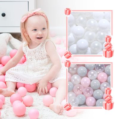 GOGOSO 100 pcs 2.16 inch pear White Ball Pit Balls with 100 pcs 2.16 inch Pink White Gary Clear