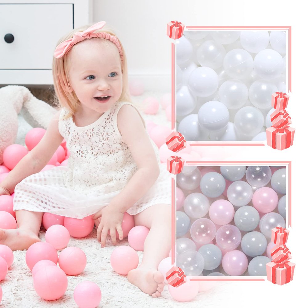 GOGOSO 100 pcs 2.16 inch pear White Ball Pit Balls with 100 pcs 2.16 inch Pink White Gary Clear