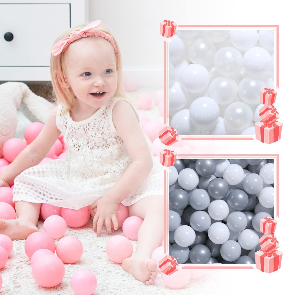 GOGOSO 100 pcs 2.16 inch pear White Ball Pit Balls with 100pcs 2.16inch pear Gary Light Gary White